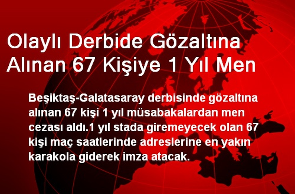 Olaylı Derbide Gözaltına Alınan 67 Kişiye 1 Yıl Men