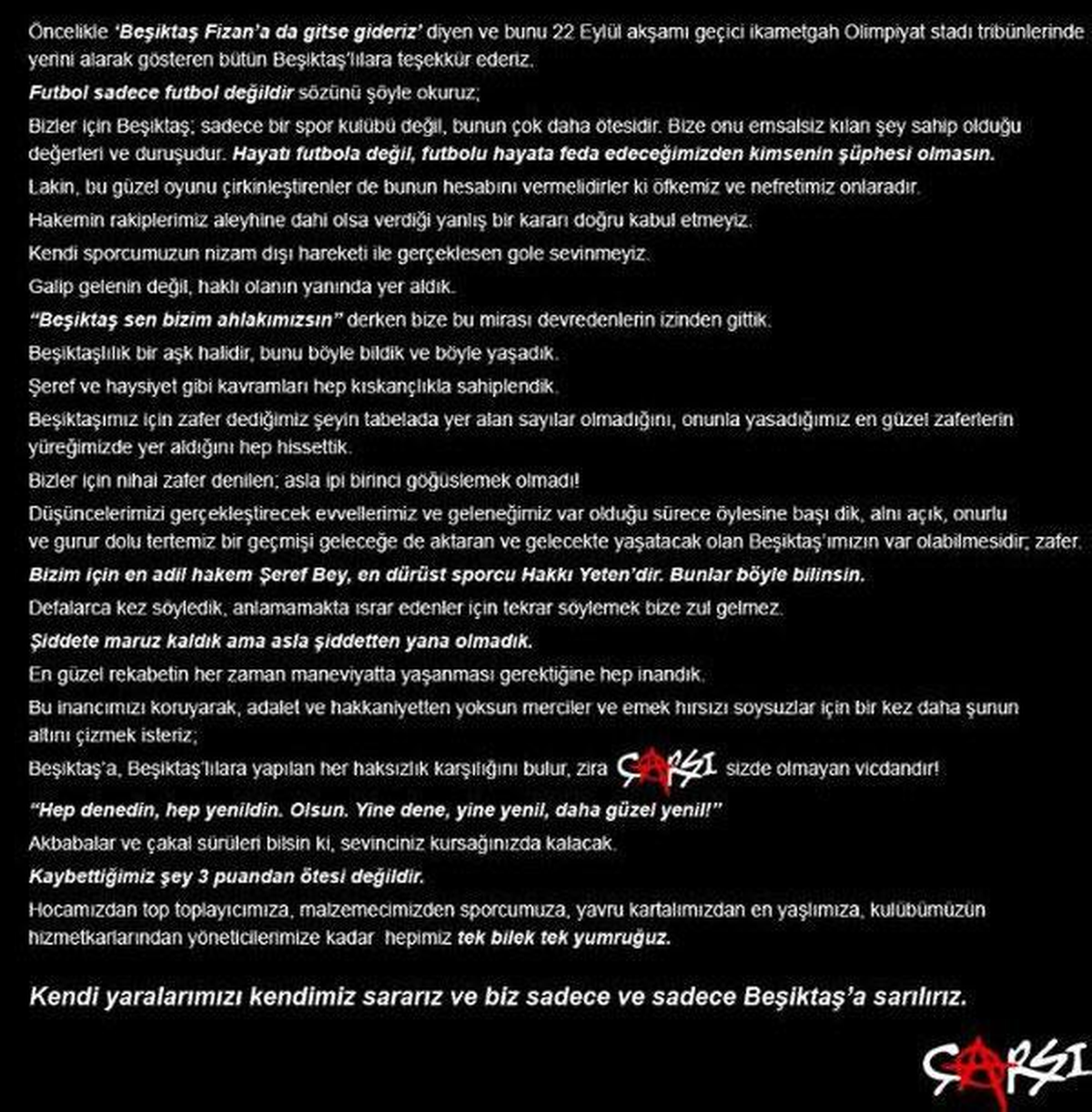 Çarşı: Şiddete Maruz Kaldık Ama Asla Şiddetten Yana Olmadık