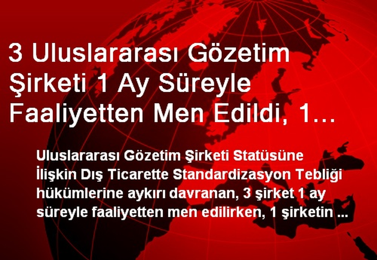 3 Uluslararası Gözetim Şirketi 1 Ay Süreyle Faaliyetten Men Edildi, 1 Şirketin Statüsü Geri Alındı