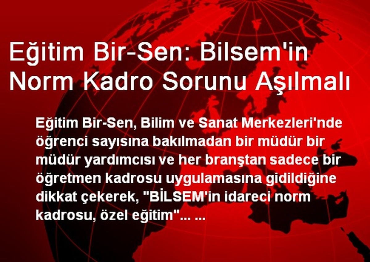 Eğitim Bir-Sen: Bilsem'in Norm Kadro Sorunu Aşılmalı