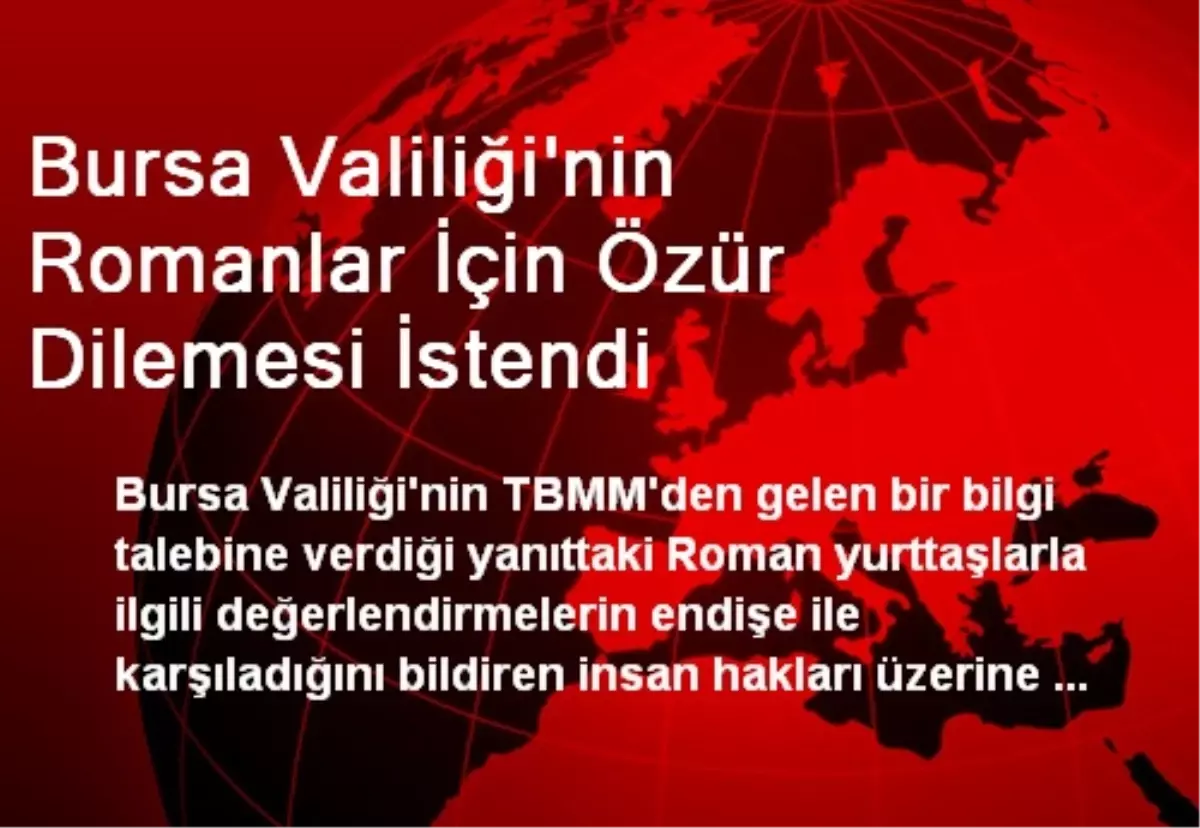 Bursa Valiliği\'nin Romanlar İçin Özür Dilemesi İstendi