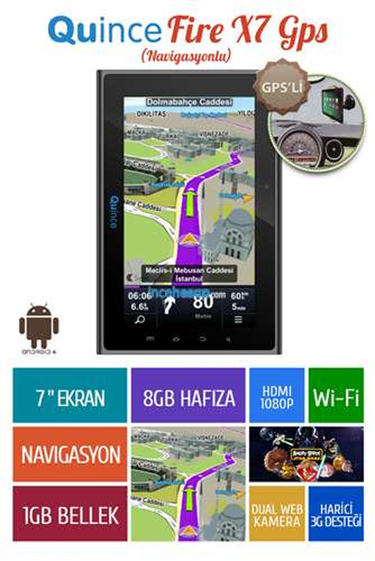 Quince Fire X7 7" Gps Tablet