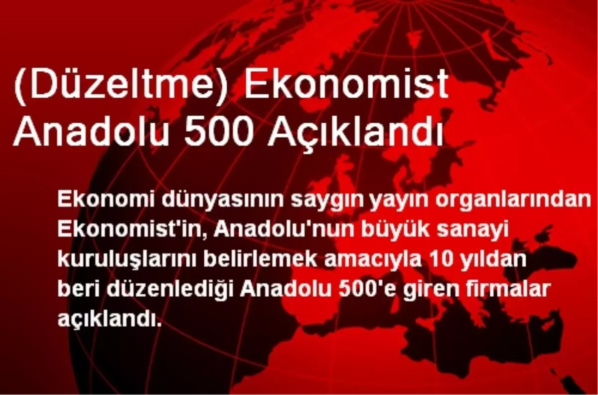 (Düzeltme) Ekonomist Anadolu 500 Açıklandı