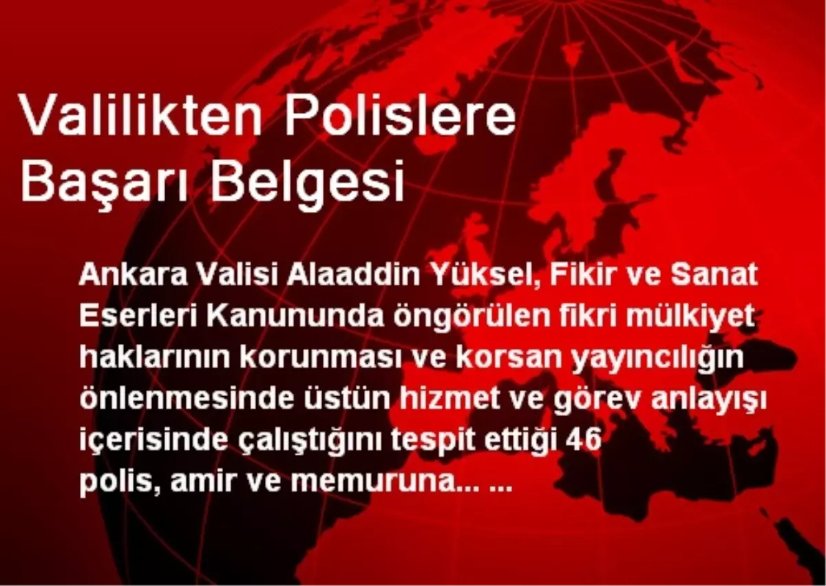 Valilikten Polislere Başarı Belgesi