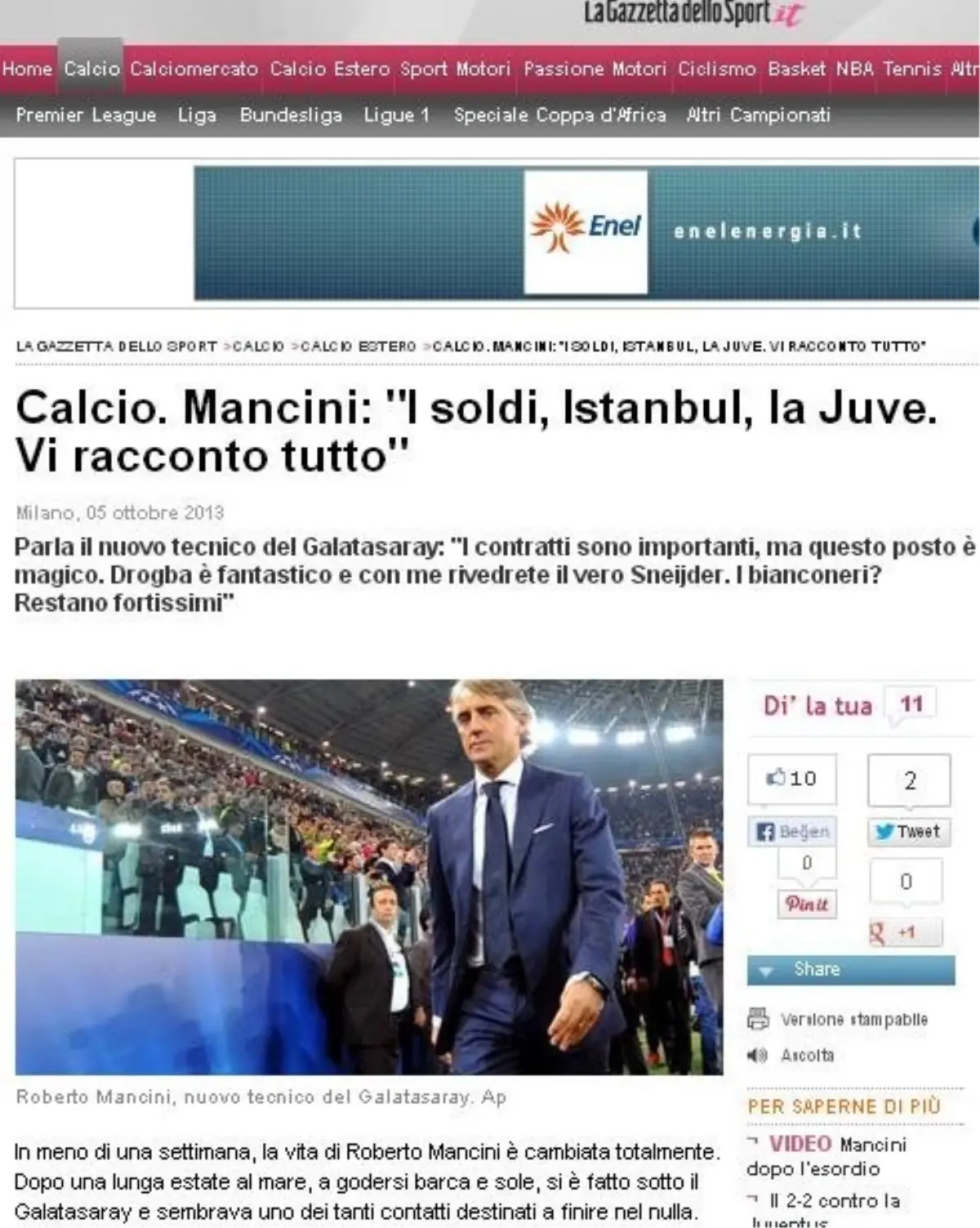 Mancini, İtalyan Basınına Konuştu