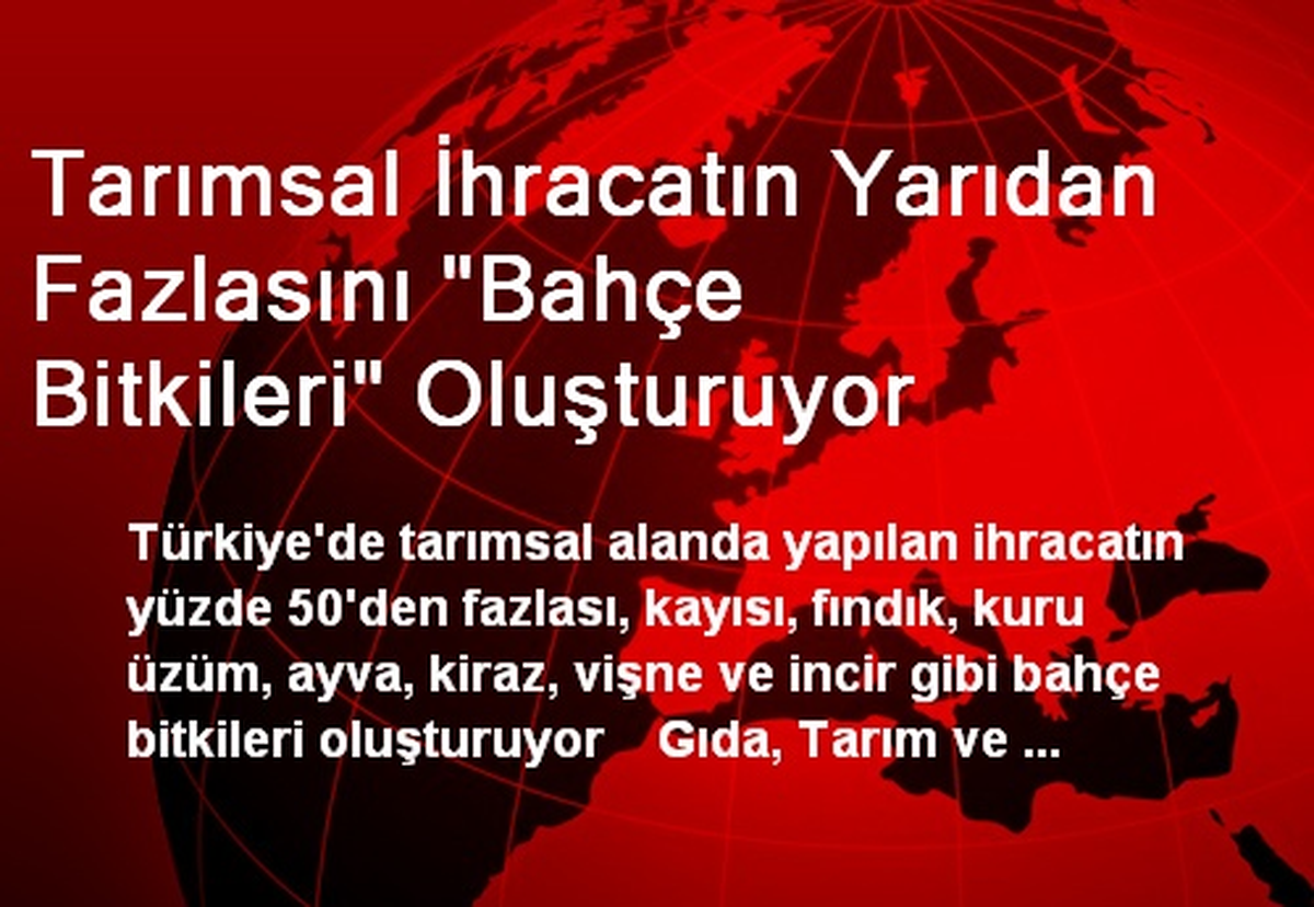 Tarımsal İhracatın Yarıdan Fazlasını "Bahçe Bitkileri" Oluşturuyor