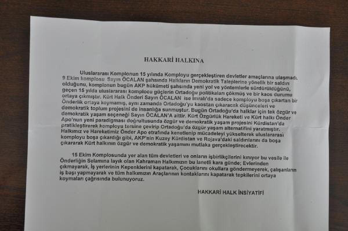 Hakkari\'de \'9 Ekim\' İçin Bildiri Dağıttılar