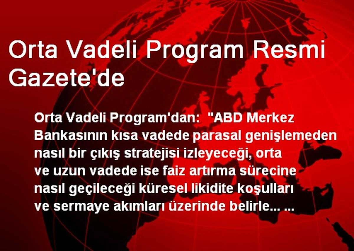 Orta Vadeli Program Resmi Gazete\'de