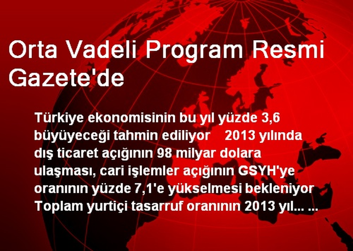 Orta Vadeli Program Resmi Gazete\'de