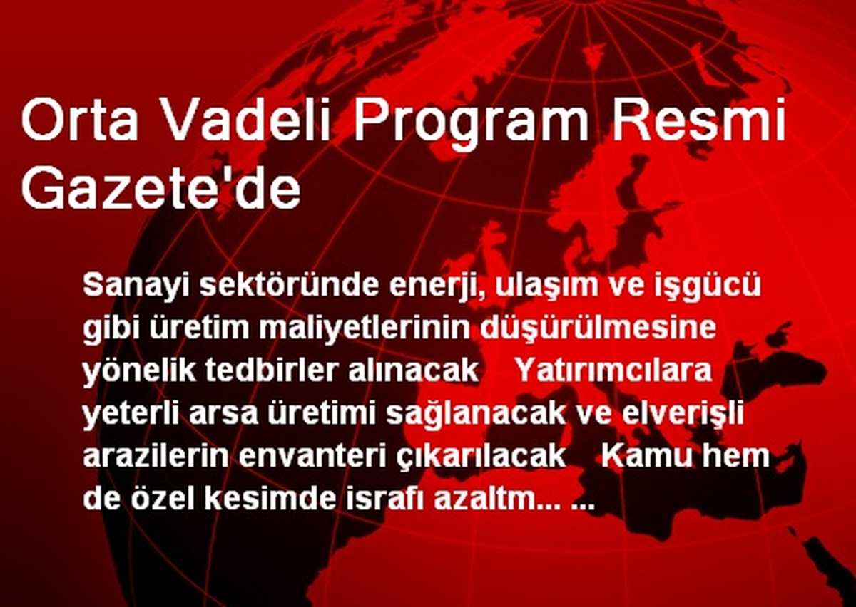 Orta Vadeli Program Resmi Gazete\'de