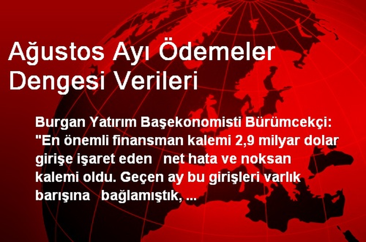 Ağustos Ayı Ödemeler Dengesi Verileri