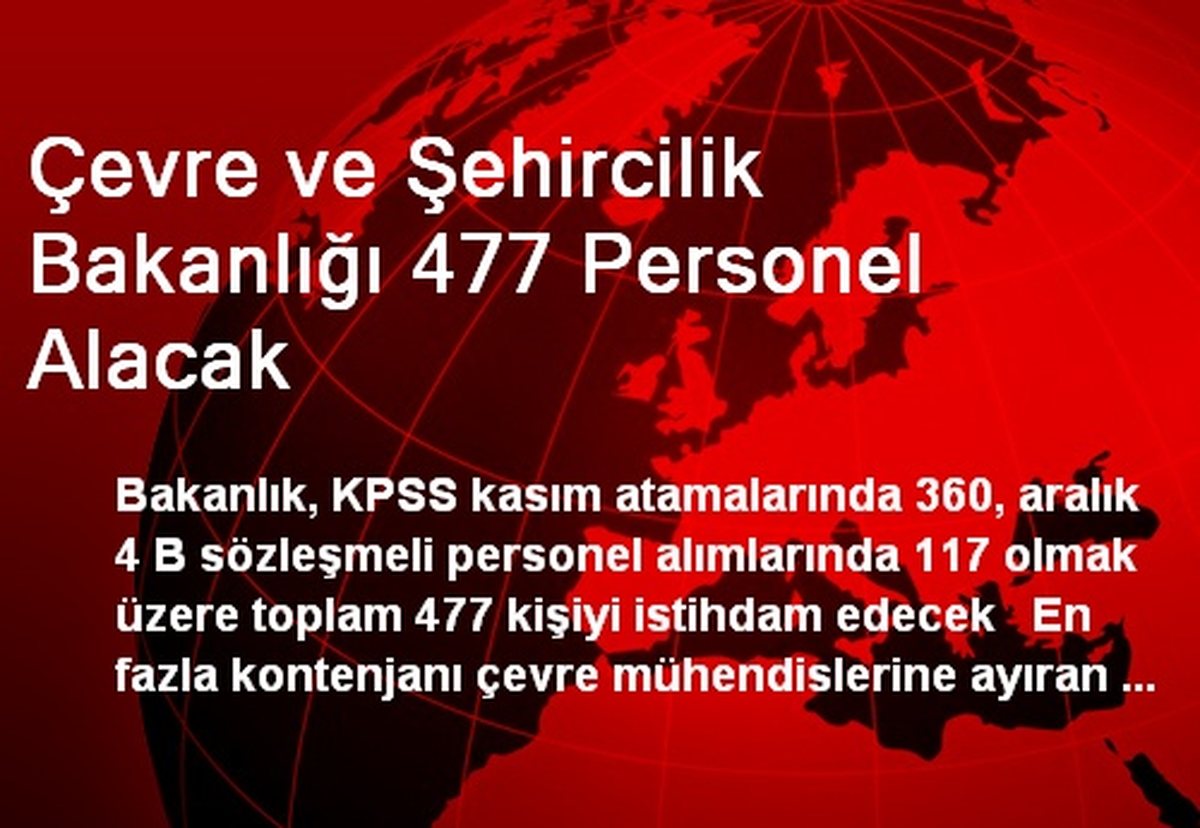 Çevre ve Şehircilik Bakanlığı 477 Personel Alacak