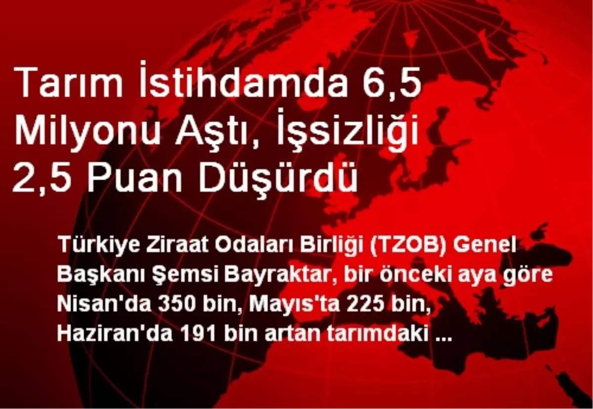 Tarım İstihdamda 6,5 Milyonu Aştı, İşsizliği 2,5 Puan Düşürdü