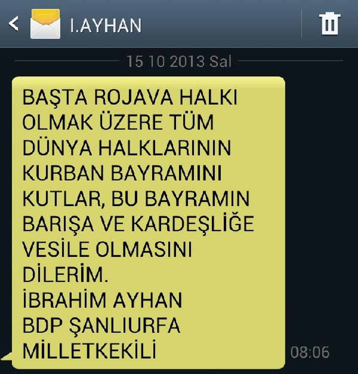 BDP\'li Tutuklu Milletvekilden Bayram Mesajı