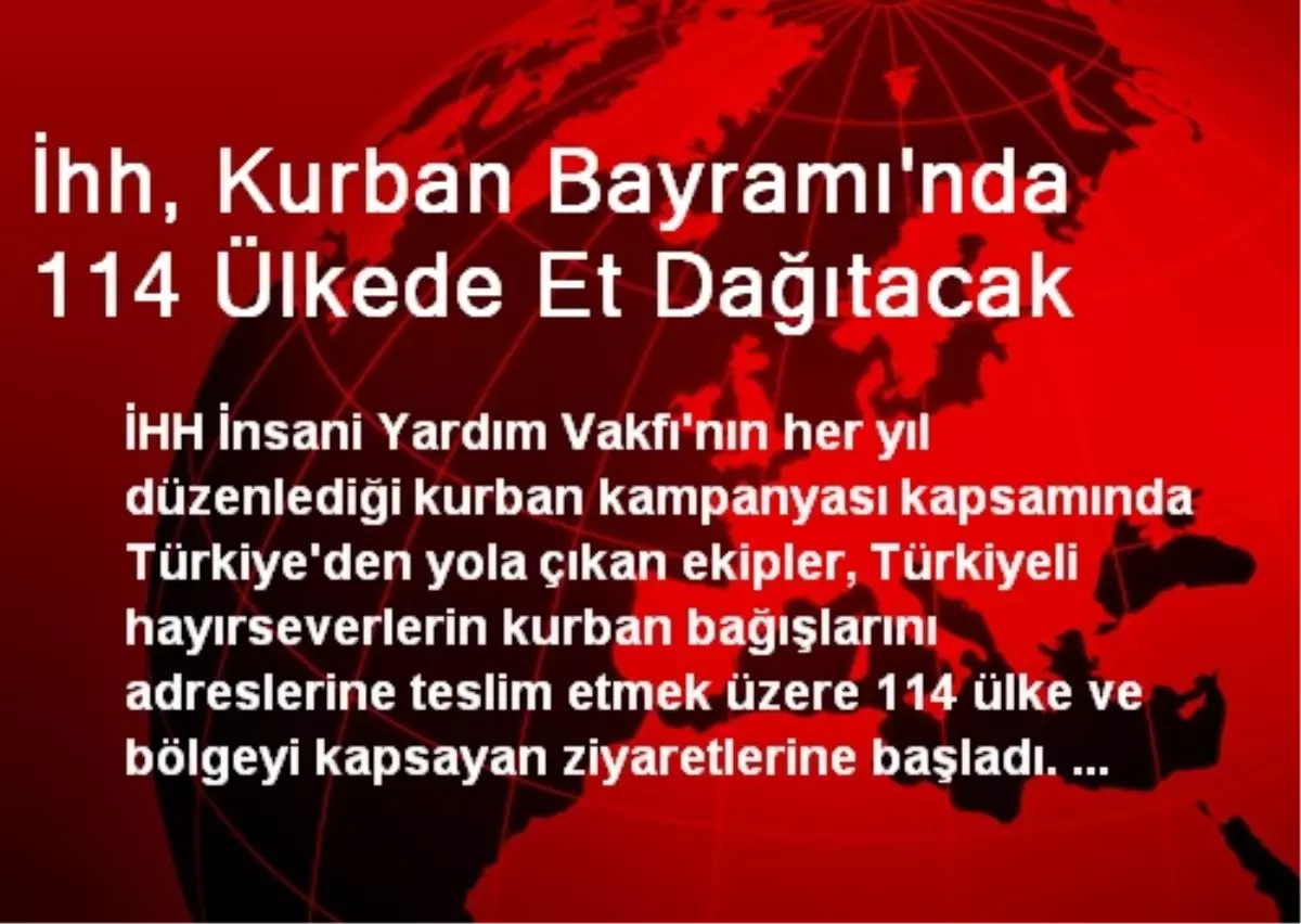 İhh, Kurban Bayramı\'nda 114 Ülkede Et Dağıtacak