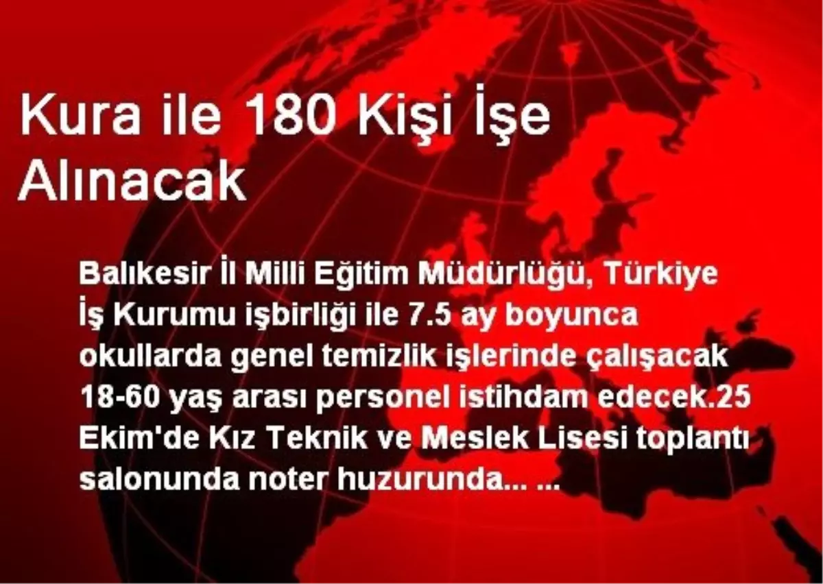 Balıkesir\'de 180 Temizlik İşçisi İstihdam Edilecek