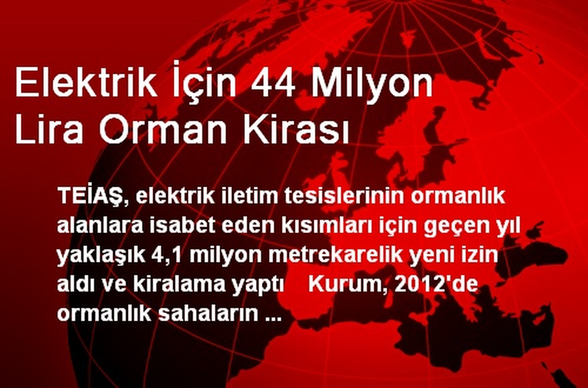 Elektrik İçin 44 Milyon Lira Orman Kirası