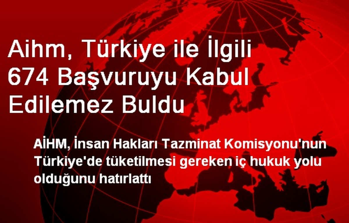 Aihm, Türkiye ile İlgili 674 Başvuruyu Kabul Edilemez Buldu