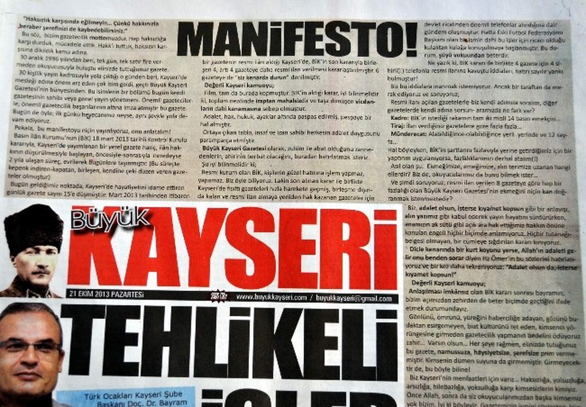 Resmi İlan Alamayan Büyük Kayseri, Manifesto Yayımladı