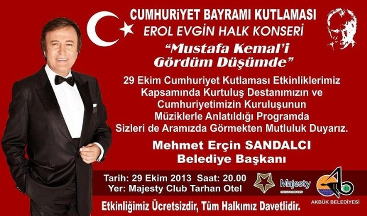 Akbük Belediyesi\'nden 29 Ekim\'de Erol Evgin Konseri
