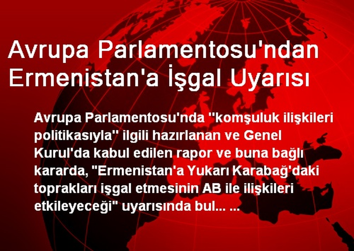 Avrupa Parlamentosu\'ndan Ermenistan\'a İşgal Uyarısı