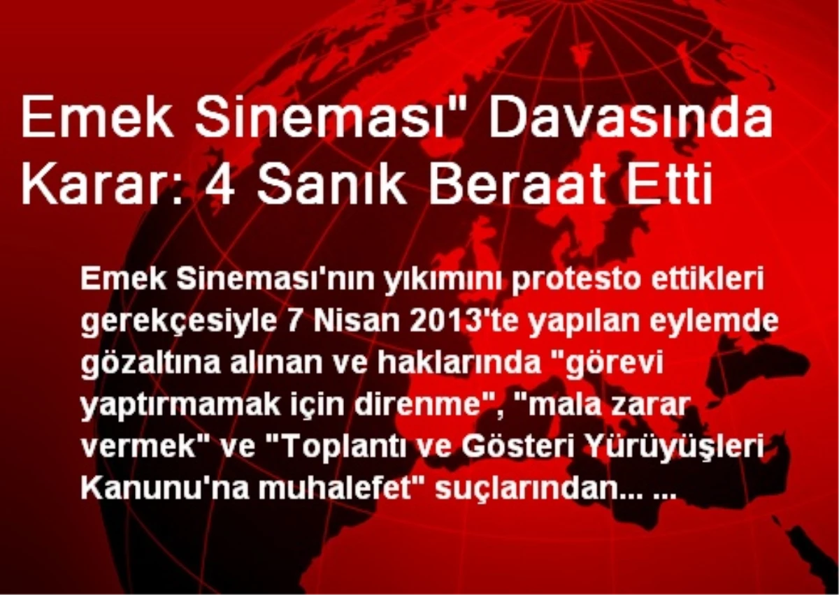 Emek Sineması" Davasında Karar: 4 Sanık Beraat Etti