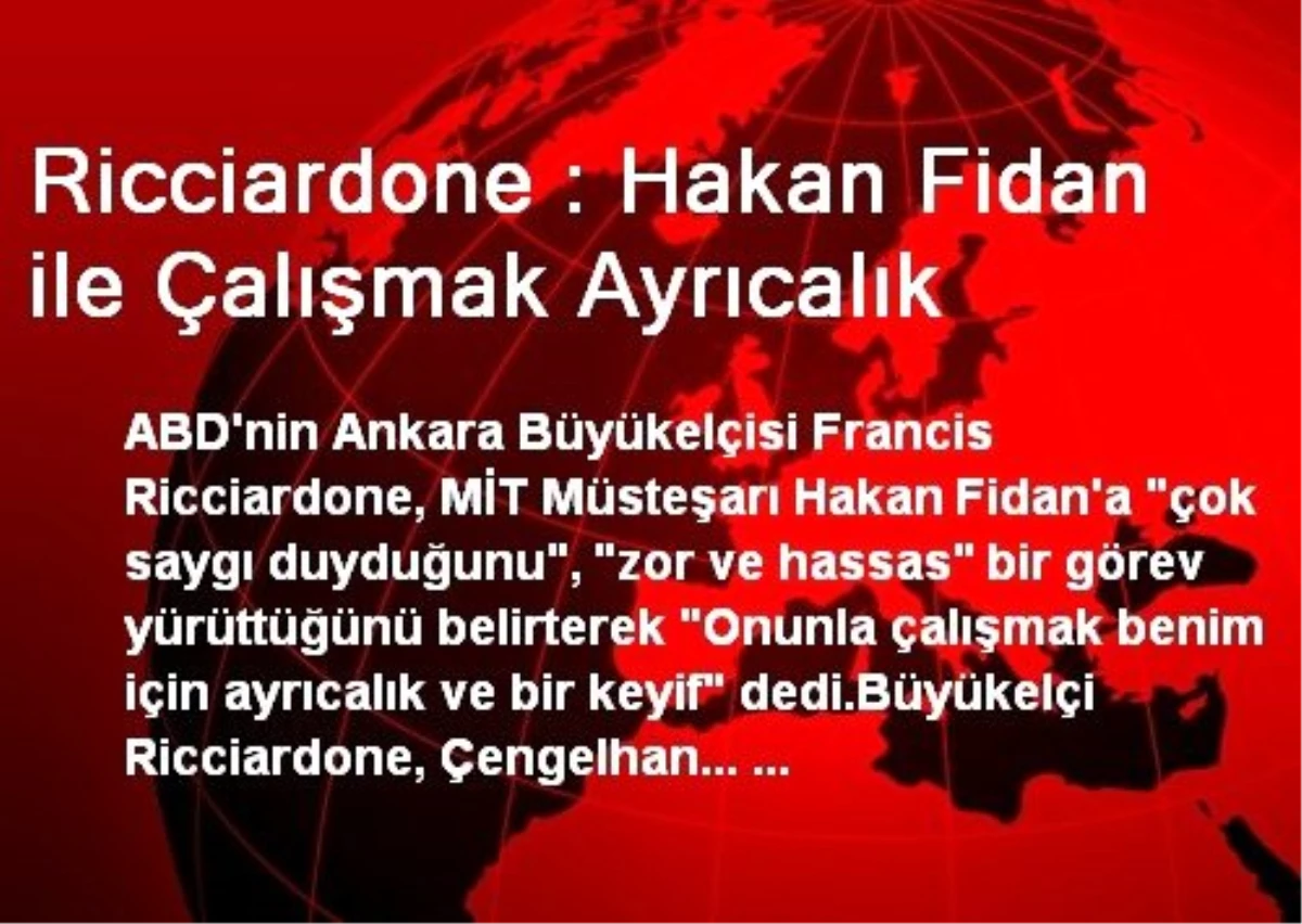 Ricciardone : Hakan Fidan ile Çalışmak Ayrıcalık