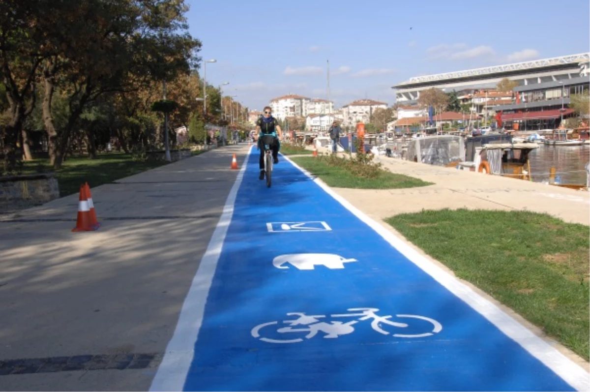 Kadıköy\'de Maviye Boyanan Bisiklet Yoluna Renkli Açılış