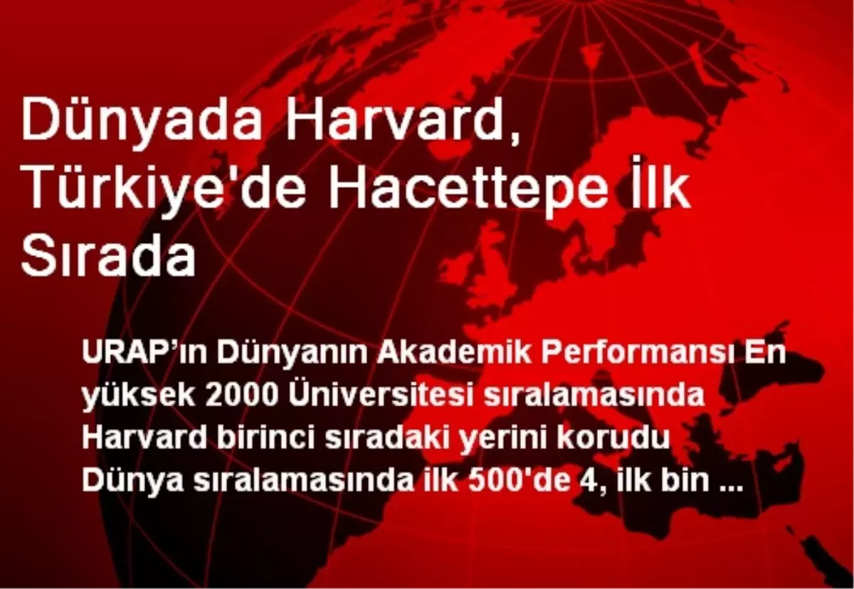 Dünyada Harvard, Türkiye\'de Hacettepe İlk Sırada