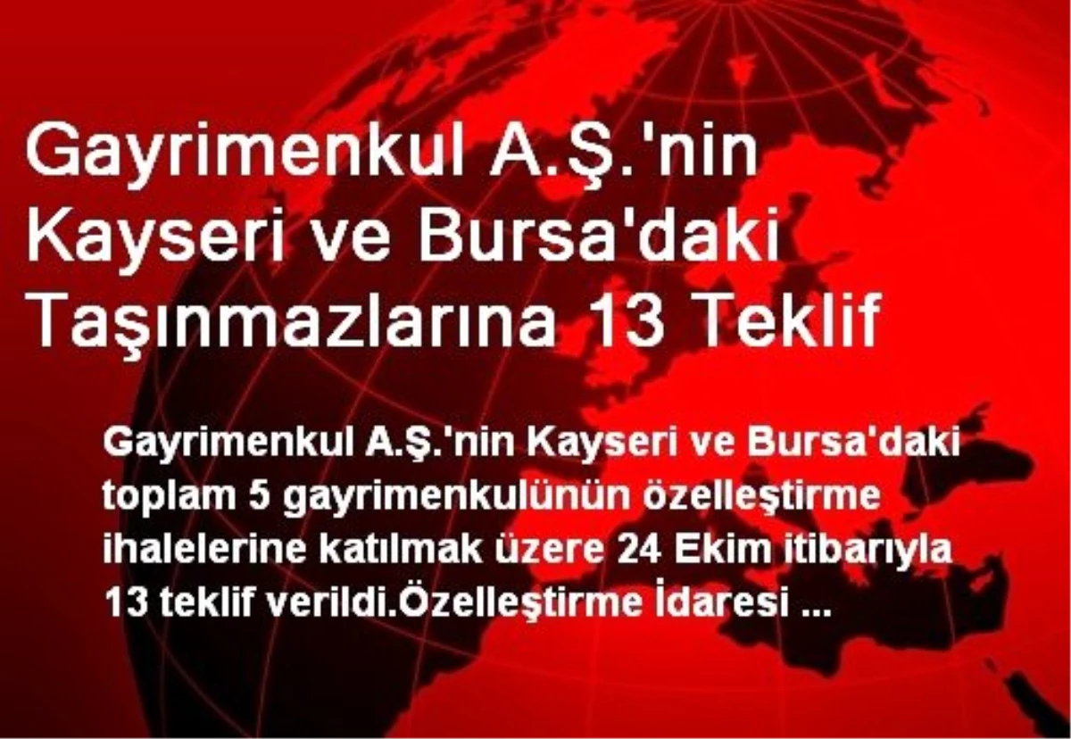 Gayrimenkul A.Ş.\'nin Kayseri ve Bursa\'daki Taşınmazlarına 13 Teklif