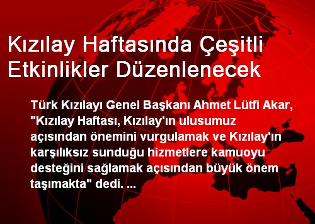 Kızılay Haftasında Çeşitli Etkinlikler Düzenlenecek
