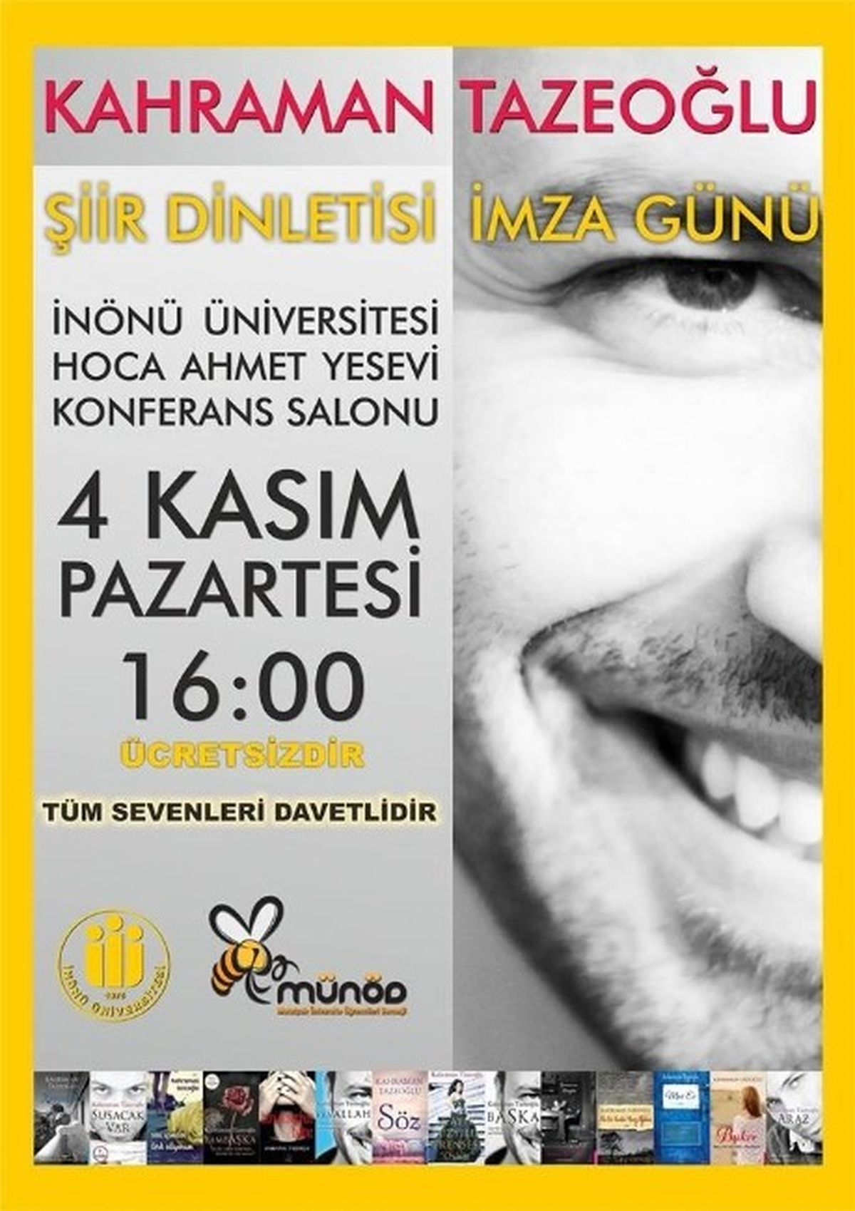 Şair Kahraman Tazeoğlu Malatya\'da Şiir Dinletisine Katılacak