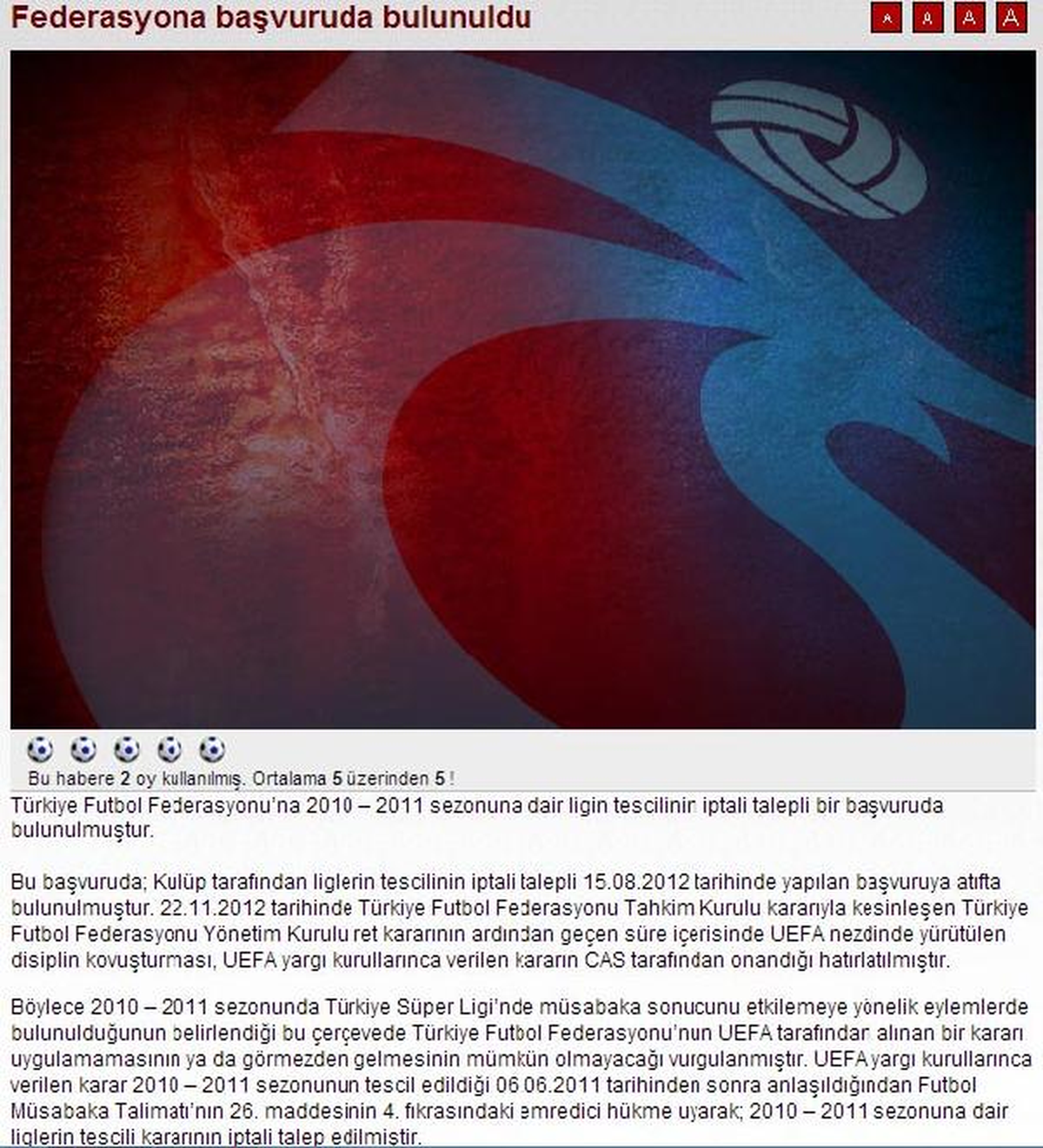 Trabzonspor Tff\'den 2010-2011 Sezonu Tescilinin İptalini İstedi