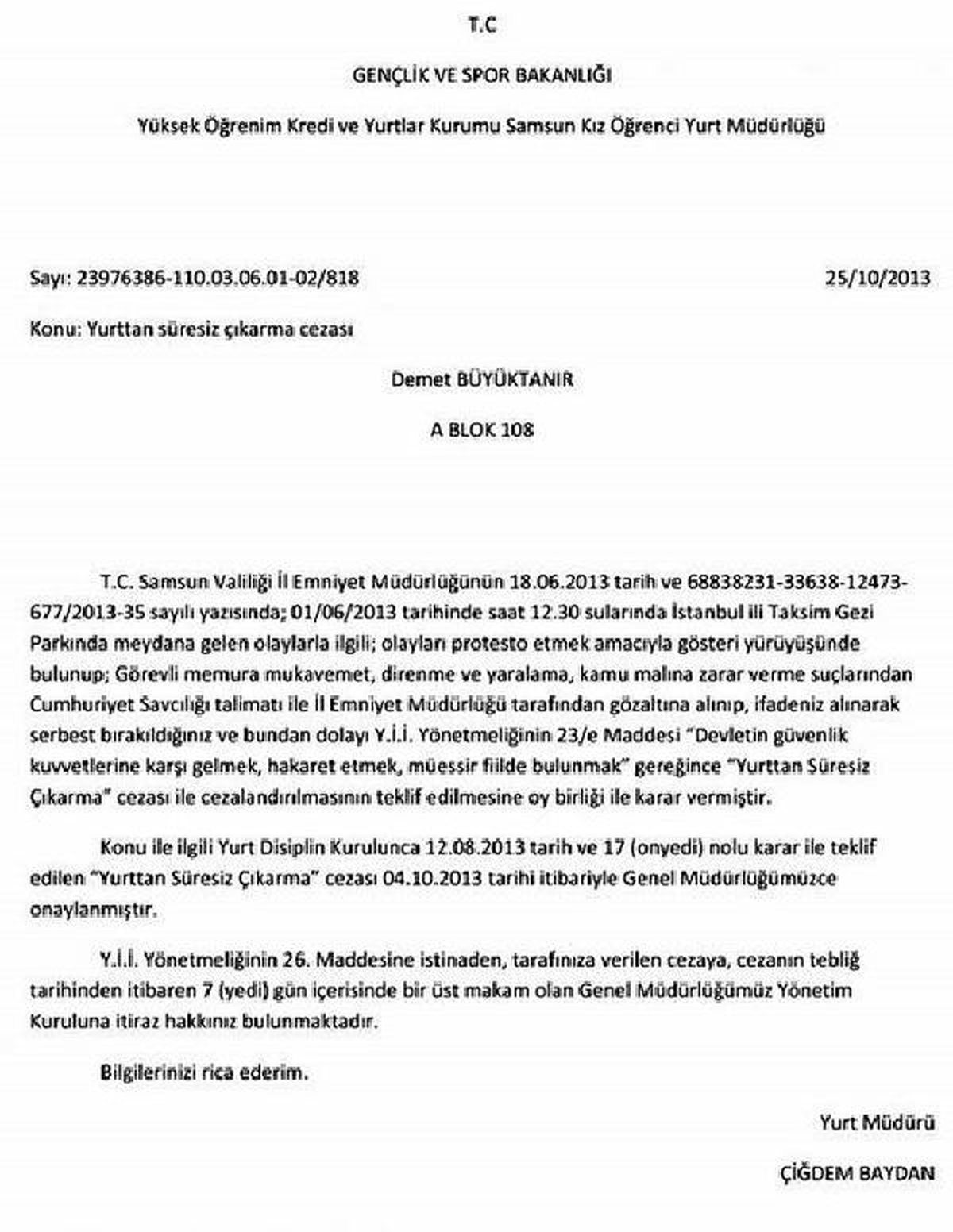 Gezi Parkı Protestosuna Katılan Öğrenciler Yurttan Atıldı