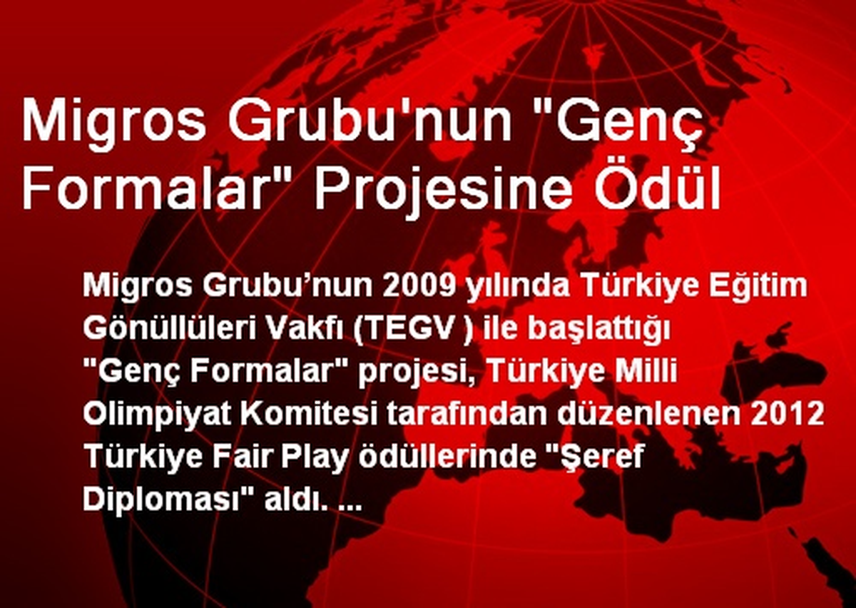 Migros Grubu\'nun "Genç Formalar" Projesine Ödül