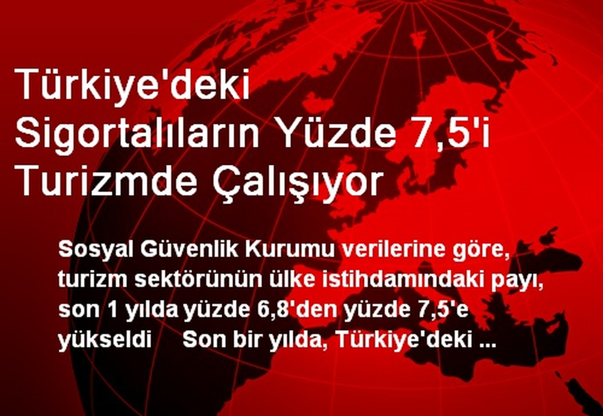 Türkiye\'deki Sigortalıların Yüzde 7,5\'i Turizmde Çalışıyor