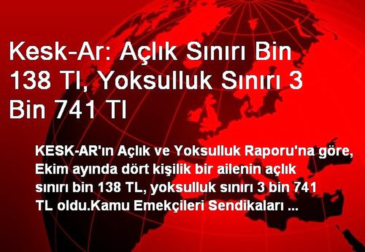 Kesk-Ar: Açlık Sınırı Bin 138 Tl, Yoksulluk Sınırı 3 Bin 741 Tl