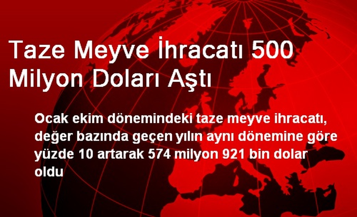 Taze Meyve İhracatı 500 Milyon Doları Aştı