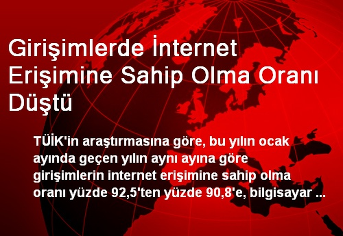 Girişimlerde İnternet Erişimine Sahip Olma Oranı Düştü
