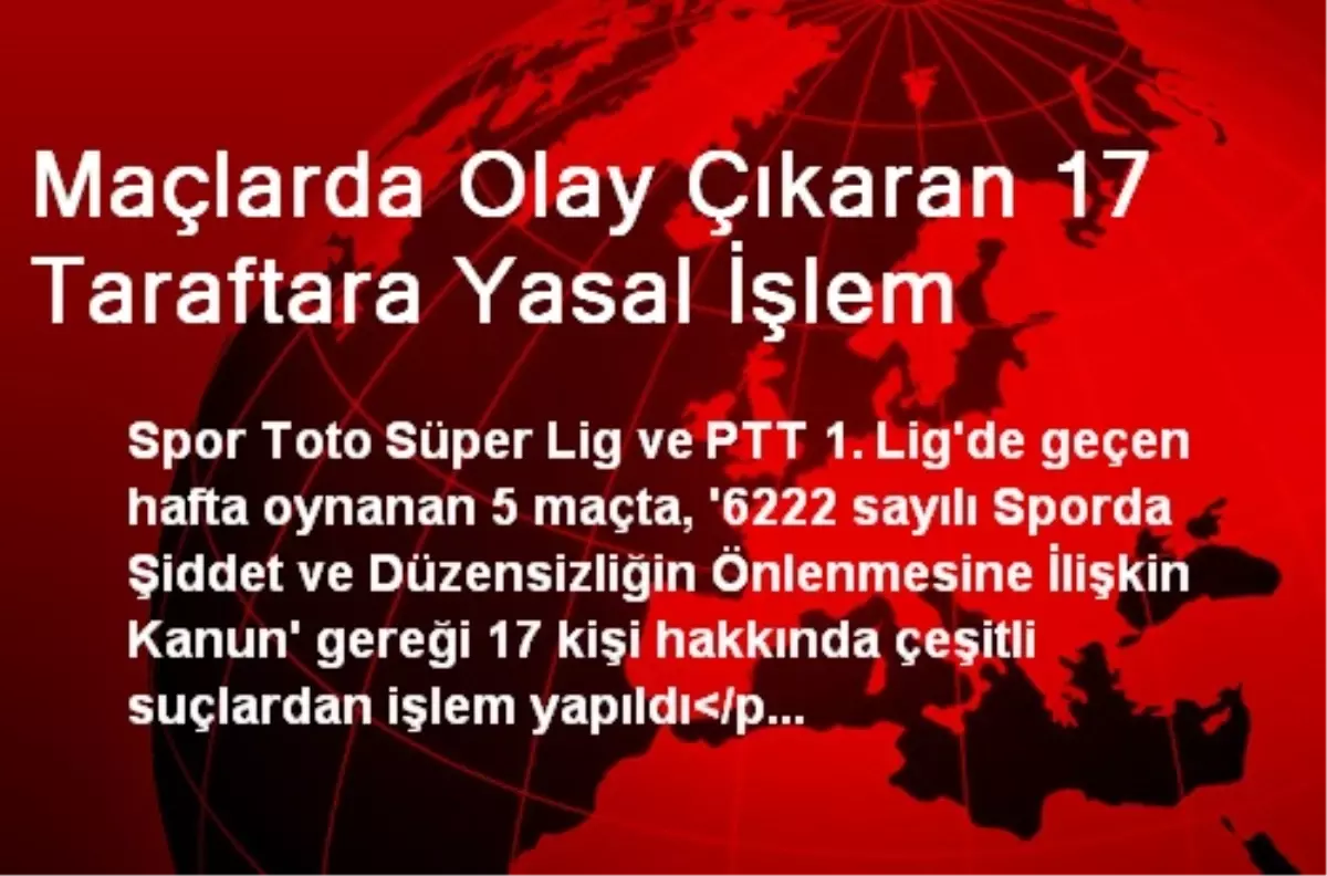 Maçlarda Olay Çıkaran 17 Taraftara Yasal İşlem