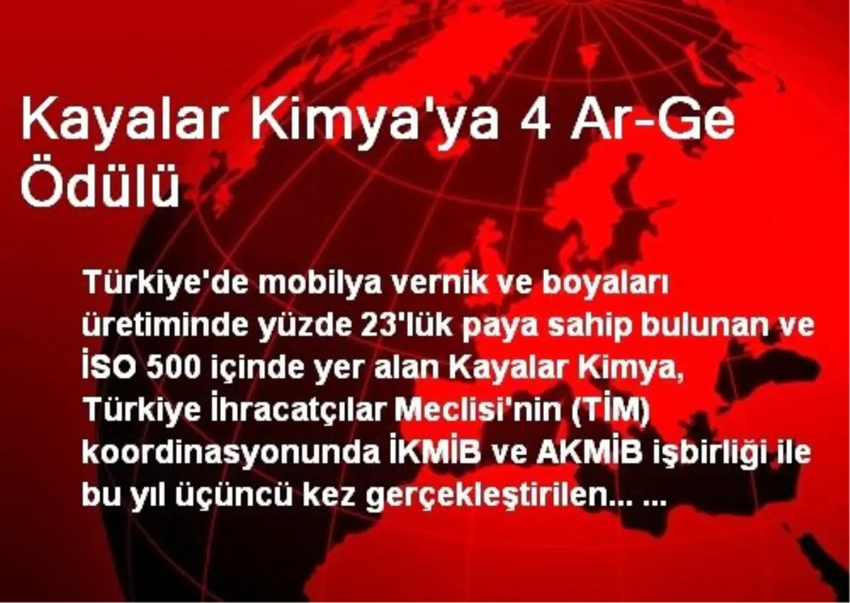 Kayalar Kimya\'ya 4 Ar-Ge Ödülü