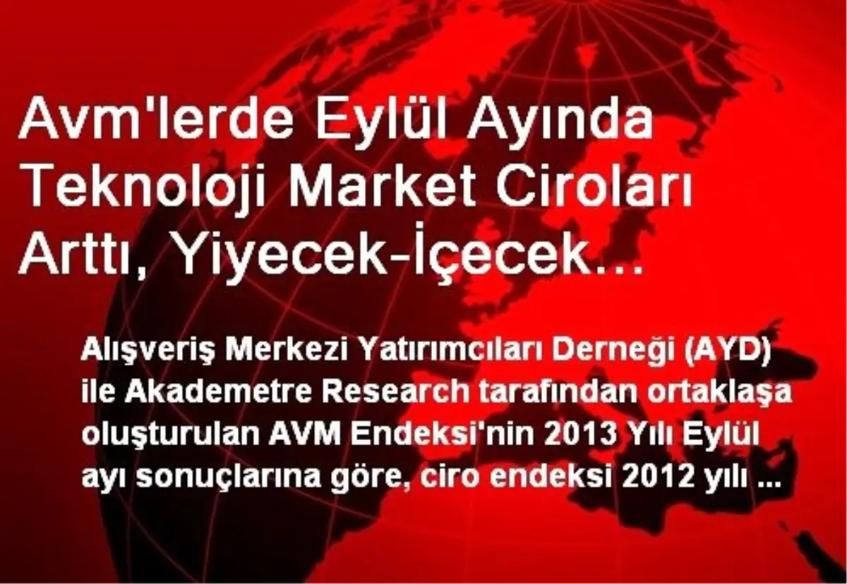 Avm\'lerde Eylül Ayında Teknoloji Market Ciroları Arttı, Yiyecek-İçecek Cirosu Azaldı