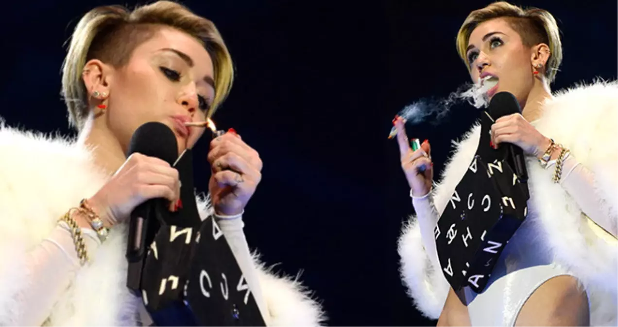 Miley Cyrus Sahnede Esrar İçti