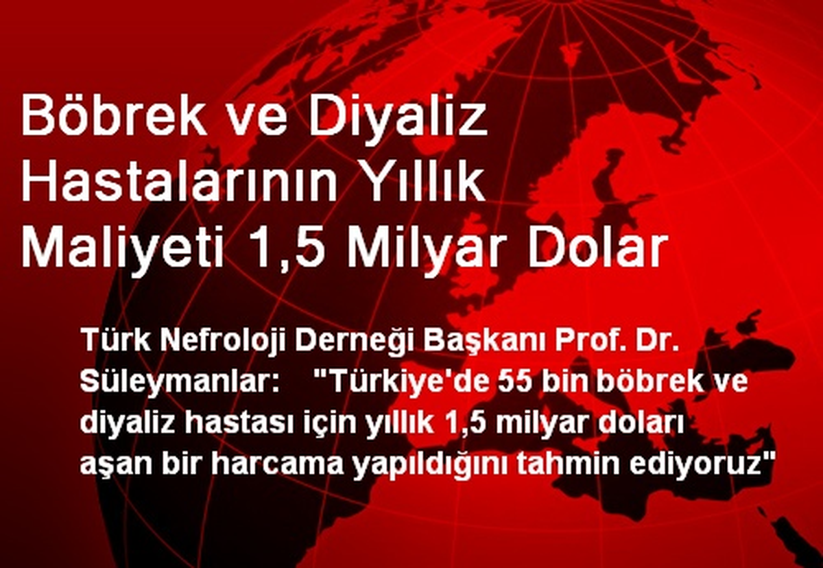 Böbrek ve Diyaliz Hastalarının Yıllık Maliyeti 1,5 Milyar Dolar