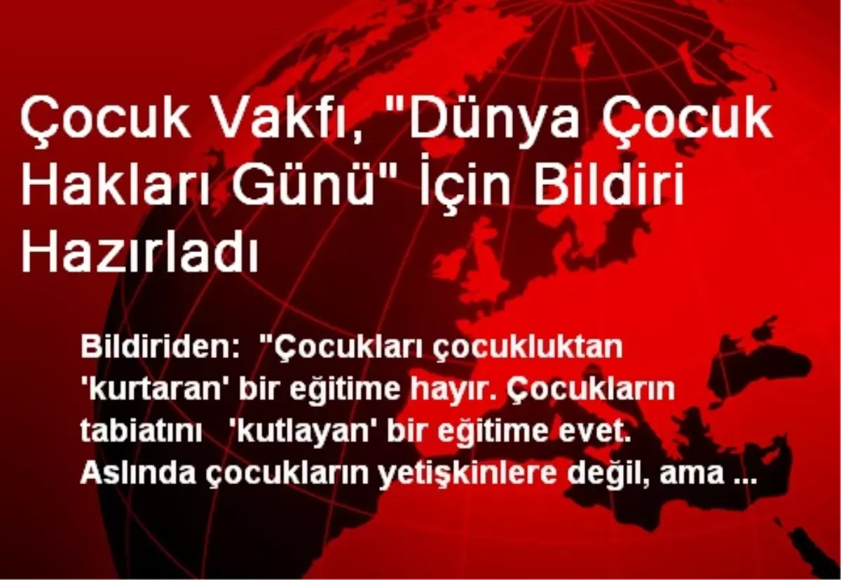 Çocuk Vakfı, "Dünya Çocuk Hakları Günü" İçin Bildiri Hazırladı