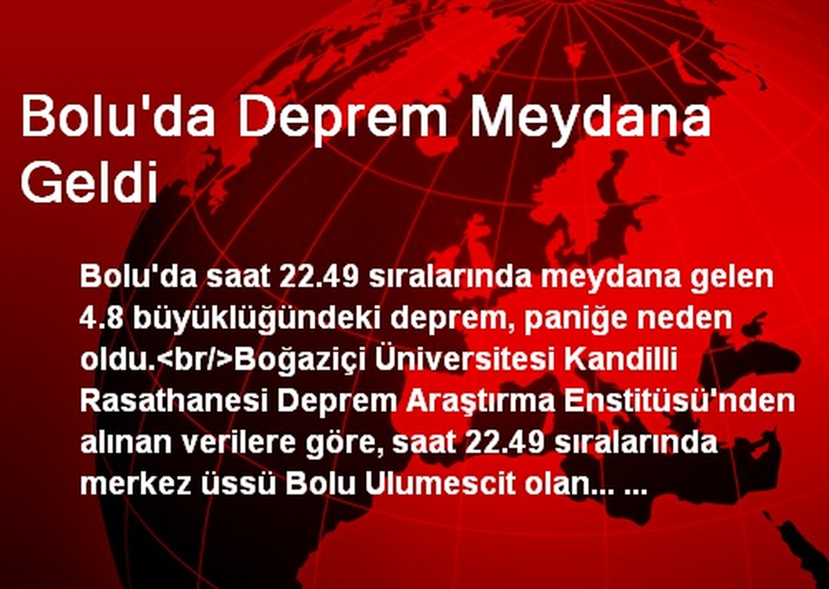Bolu\'da Deprem Meydana Geldi