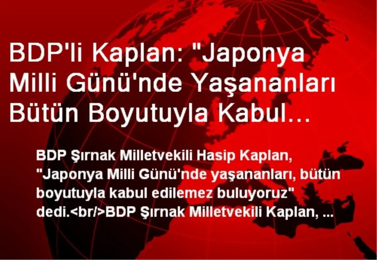 BDP\'li Kaplan: "Japonya Milli Günü\'nde Yaşananları Bütün Boyutuyla Kabul Edemez Buluyoruz"