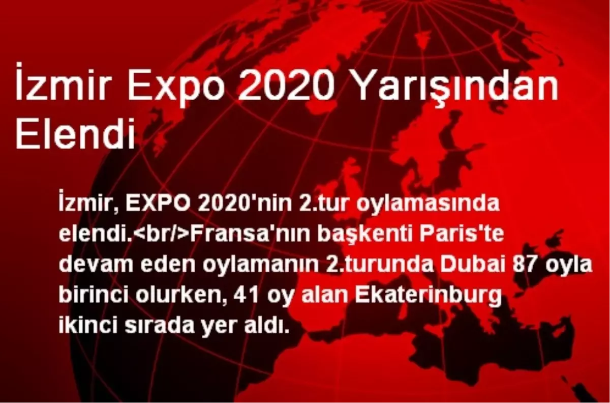 İzmir EXPO 2020 Yarışından Elendi