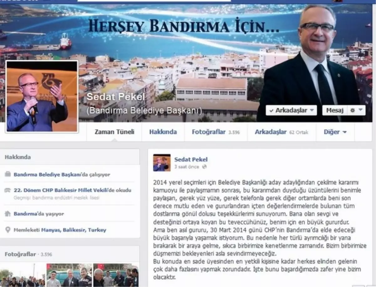Başkan Pekel, Sosyal Paylaşım Sitesi Üzerinden Dostlarına Teşekkür Etti