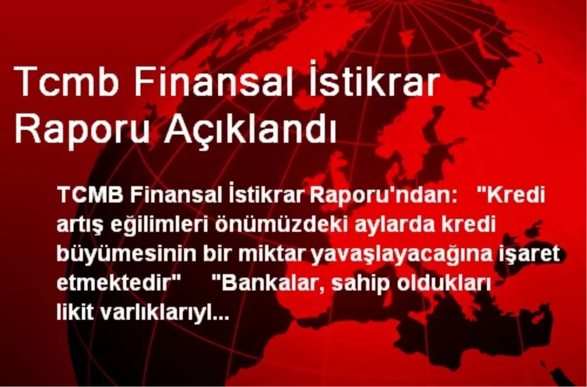 Tcmb Finansal İstikrar Raporu Açıklandı